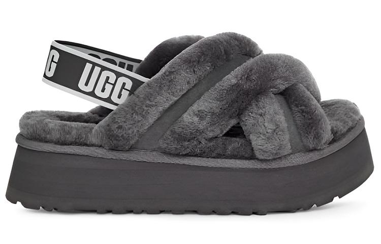 Women's Sandals UGG DISCO Fleece Lined, Crisscross Comfortable Mules Stylish Sandal Women's Gray