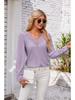 2024 Women's Solid Color V-Neck Long Sleeve Casual Loose T-Shirt