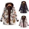 Womens Winter Warm Outwear Floral Print Hooded Pockets Vintage Oversize Coats