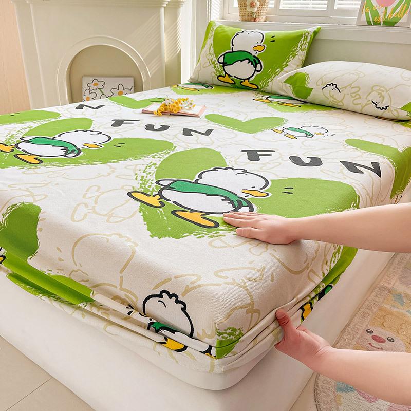 Cotton Bed Sheet on Elastic Cute Printed Mattress Cover for Kids Cartoon Pure Cotton Bed Linen (without Pillowcase)