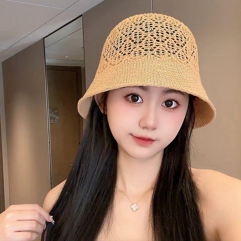 Straw Woven Breathable Bucket Straw Hat Women's Summer Travel Sun Protection Bucket Hat Vacation Beach Casual Sun-Proof Sun Protection Hat