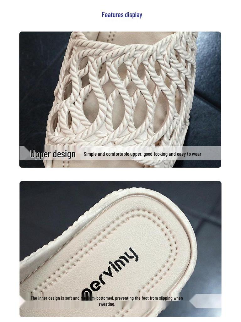 Женские модные шлепанцы на высоком каблуке 2025 года - летние с перфорацией, удобные, на толстой подошве, с ремешком для улицы