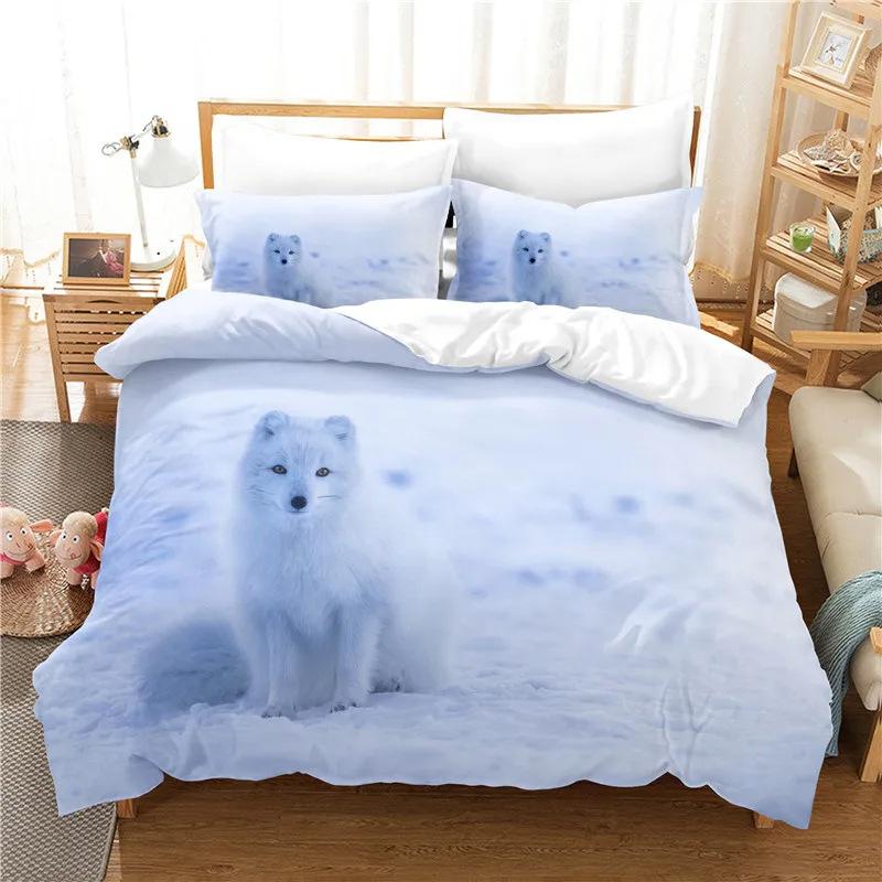 Snowy Wolf Beautiful White Fox 3D Print Bedding Set Cozy Duvet Cover King Queen Twin Size Birthday Gift Boy Adult Bedroom Decor