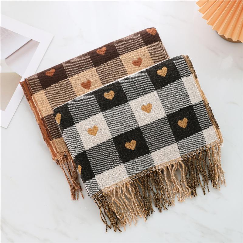 1PCS Autumn Winter Fashionable and Trend Plaid Scarf Luxury Women Color Matching Tassel Bib Scarves Imitation Cashmere Shawl