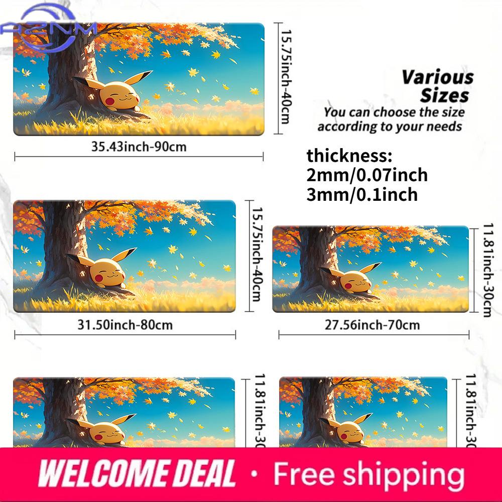 Sleepy Pikachu Autumn Maple Gaming Desk Mat NonSlip Washable