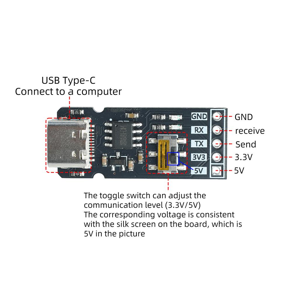 USB-преобразователь в последовательный модуль TTL с переключателем для выбора уровней напряжения связи 1,1 В/1 В, USB-порт