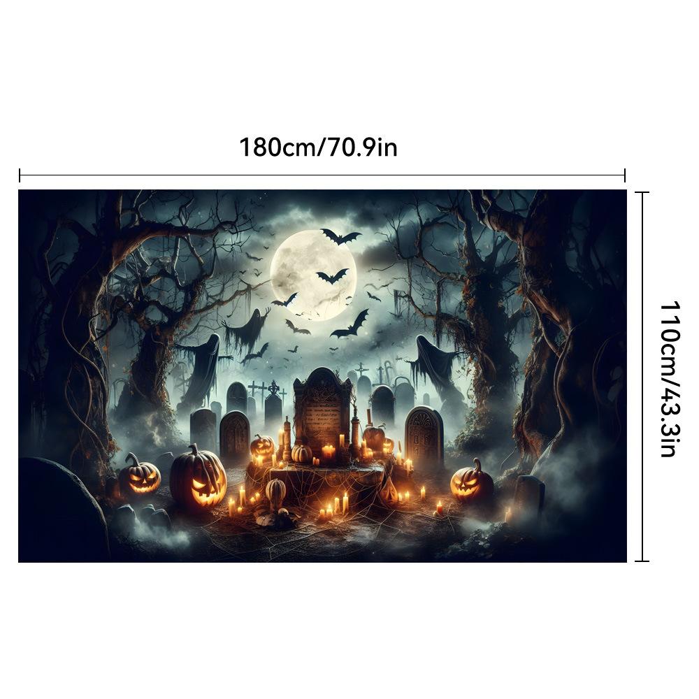 1pc Horro Halloween Party Backdrop Moon Skull Pumpkin Bats Banner for Halloween Theme Party Decoration Cemetery Photocall Props