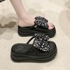 Fashion Women Bling Chunky Slippers Summer Ladies Beach Flip-Flops Wedges Heels Outside Sandals Woman High Platform Leather Shoes 7.5CM