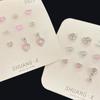 1Set Korea Cute Pink  Heart Little Stud Earrings Sweet Cool Love Zircon Ear Studs Aesthetic Earrings Girl Jewelry Gift