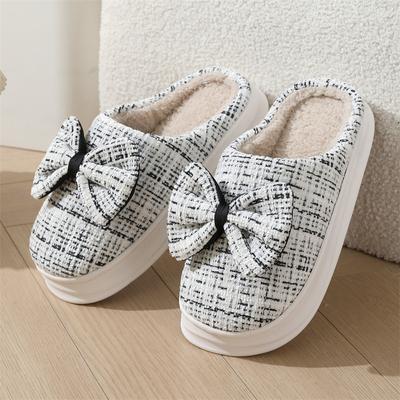 Тапочки из хлопка с бантом, новые хлопковые туфли для женщин, для дома, осень-зима, для дома, теплая луна, хлопковая швабра, поддержка зимы