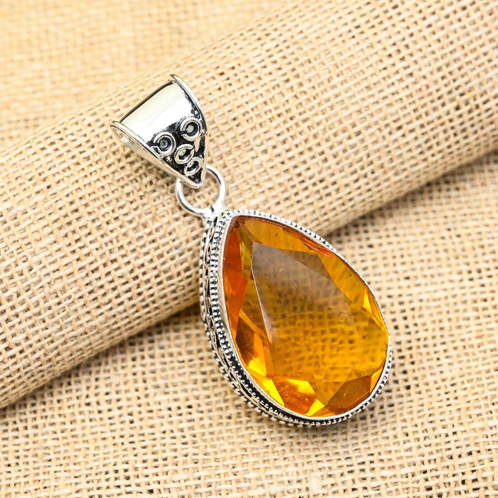 Красивый медовый топаз драгоценный камень ручной работы из стерлингового серебра 925 пробы ювелирный кулон для женщин