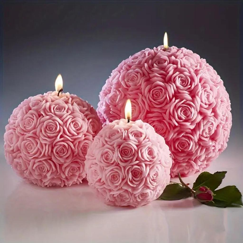 3D Rose Ball Candle Resin Silicone Mold Valentine's Day Casting Mold Creative Elegant Flower Candle Holder Suitable For DIY Can