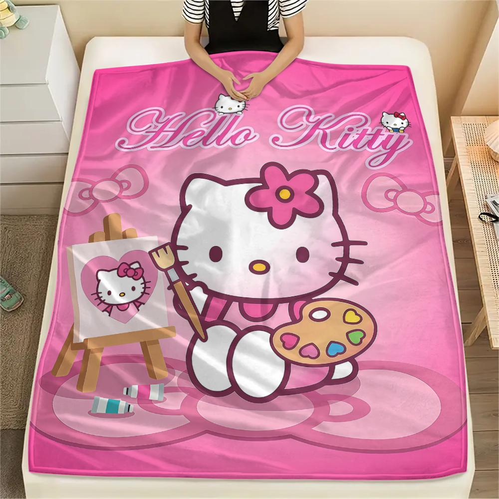 1 шт. Фланелевое одеяло с милым принтом Hello Kitty, Высокое качество, Для всех сезонов, Декор для дома, Тепло и уют, Идеально для рождественских подарков