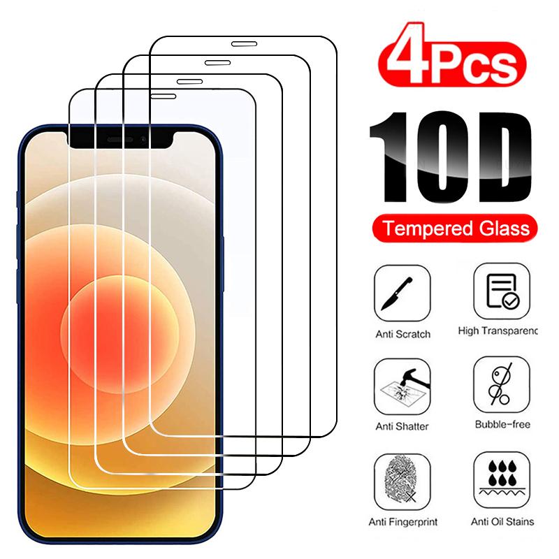 4PCS Full Cover Protective Glass For iPhone 11 12 13 14 15 Pro Max Mini Screen Protector On iPhone X XR Xs Max 6S 7 8 Plus Glass