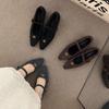 French Small Fragrant Style Brown Retro Thick Heel Single Shoes Women's Shoes Autumn and Winter Pointed Commuting Temperament Evening Cotton Shoes