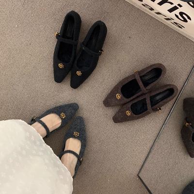 Французский небольшой ароматный стиль коричневые ретро туфли на толстом каблуке женские туфли осенне-зимние остроносые туфли для поездок на работу вечерние хлопковые туфли