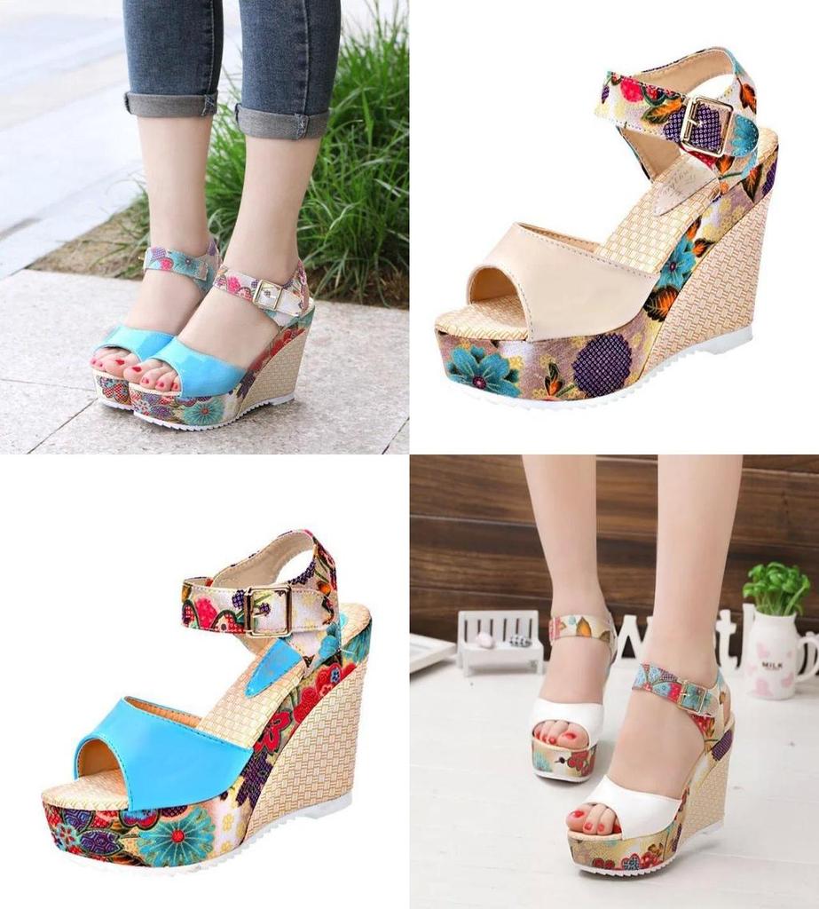 Womens Flower Shoes Sandals Summer Wedge Heels High Platform Open Shoes Toe