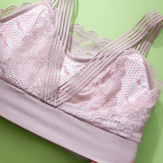 Women Elegant Bandeau Back Underwire Bra Anti Sagging Padded Wide Shoulder Straps Floral Lace Stitching Push Up Sport Breathable Brassiere Inner Wear