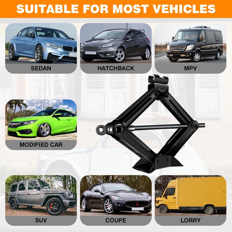 2Ton Mechanical Manual Scissor Jacks With Stabilizer Base & Handle For Car/SUV Tire Replacement And Emergency Roadside Repair