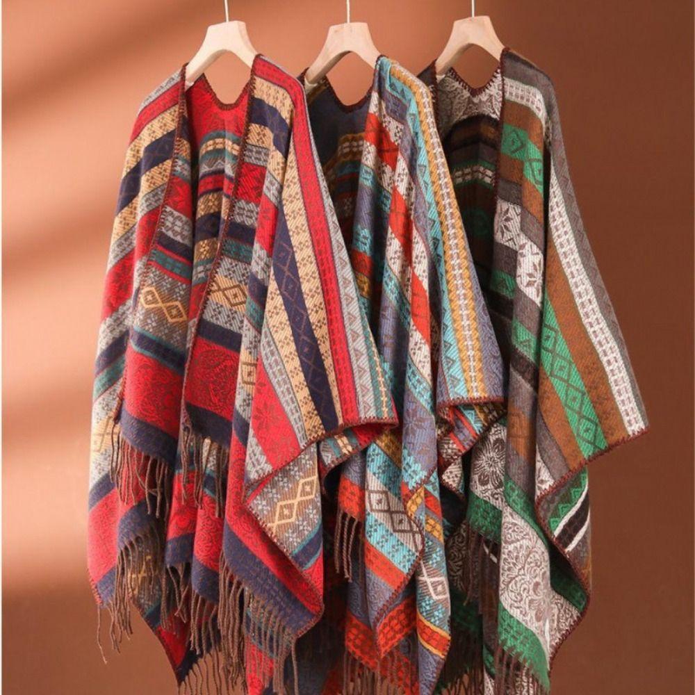 Autumn Winter Ethnic Style Shawl Imitation Cashmere Tassel Scarf Wraps Elegant Shawl Cape