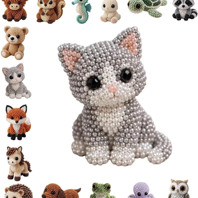 Cute Diy Handmade Colorful Beaded Animal Figurines Material Kit Perfect For Home Desktop Decor Ideal Gifts For Craft Lovers