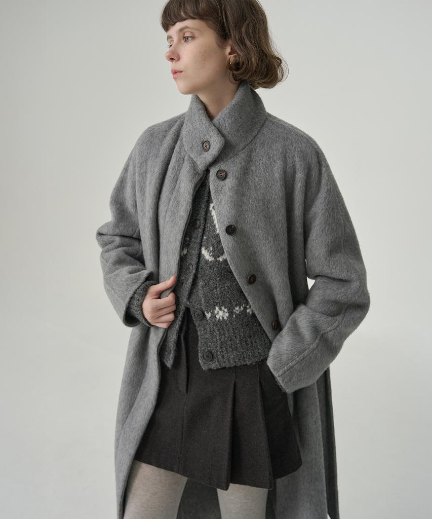 Drawfit Women Rabbit Angora Wool High-Neck Handmade Long Coat [M.Grey]