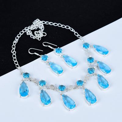 Комплект ожерелий Swiss Blue Topaz, топаз, драгоценный камень, ручная работа, серебро 925 пробы, комплект сережек Swiss Blue Topaz, ожерелье для женщин, ожерелье для подарков