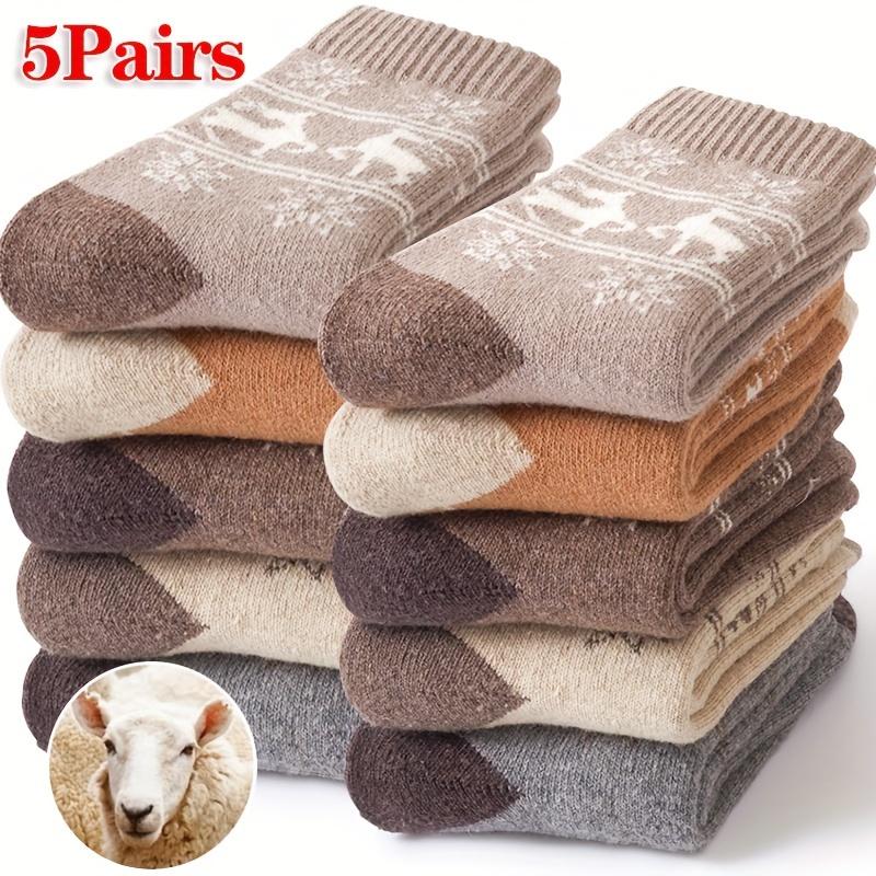 Wool Blend Socks 1/5 Pairs Mid-Calf Length Thick Plush for Winter Warmth Socks