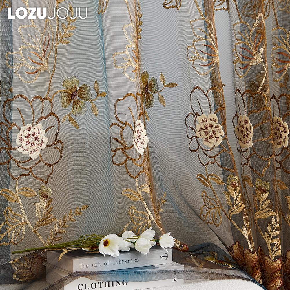 1 шт. LOZUJOJU роскошная китайская ретро-пионовая вышитая градиентная цветная прозрачная занавеска для гостиной, спальни, домашнего декора