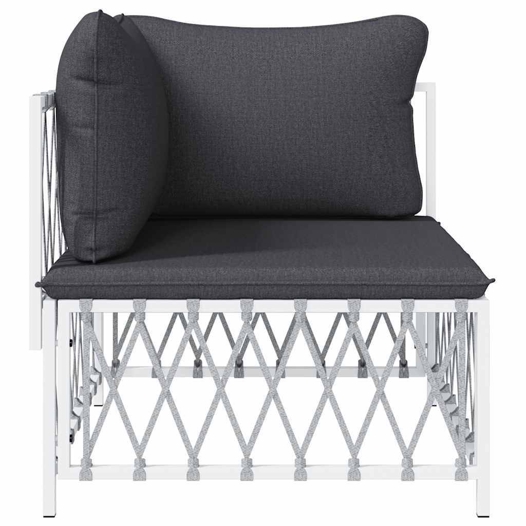 Garden Corner Sofa with Cushions White Fabric
