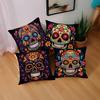 Spooky Halloween Pillow Covers 45x45cm - Colorful Sugar Skull Printed Cushion Cases, Pillow Cover for Sofa Living Room