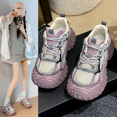 Кроссовки на толстой подошве, увеличивающие рост, женская универсальная повседневная обувь, новая весна-осень 2025 года, европейские сетчатые дышащие спортивные туфли