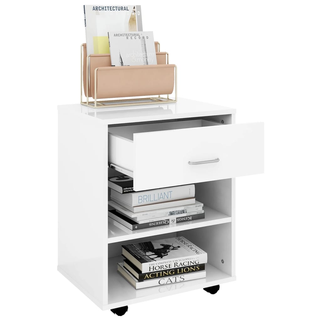 Rolling Cabinet High Gloss White 46 x 36 x 59 cm Particleboard