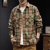 Мужская рубашка с лацканами в стиле ретро, осенняя, мужская универсальная клетчатая куртка с длинными рукавами