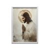Jezus W Modlitwie - Złota Aureola Jezus W Modlitwie - Złota Aureola, 70X100 Cm, Rama Drewniana Jasny Dąb, Papier Matowy 230 Gsm