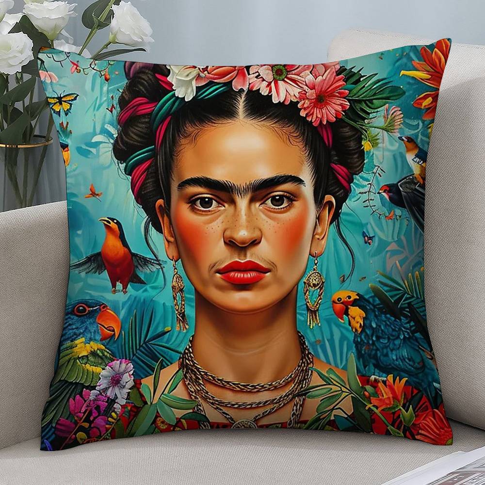 Ф-Фрида К-Кало Арт Наволочка Короткий плюш Двусторонняя печать Квадратные наволочки для диванных подушек Домашний декор для подушек