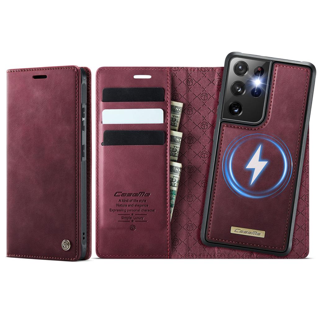 For Samsung Galaxy S21 Ultra 5G Case CASEME C49 Compatible with MagSafe RFID Blocking Detachable Wallet Leather Phone Cover