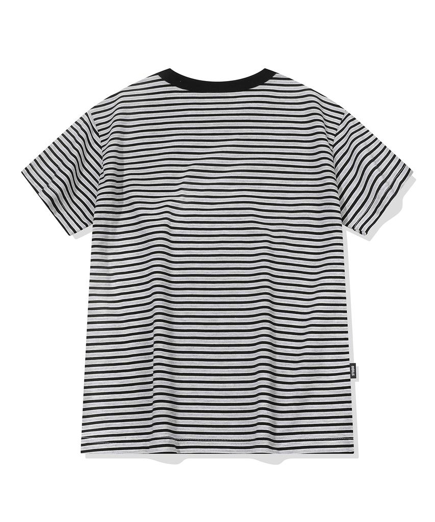 CPGN STUDIO Falling Cat Striped Crop Short Sleeve Tee Black