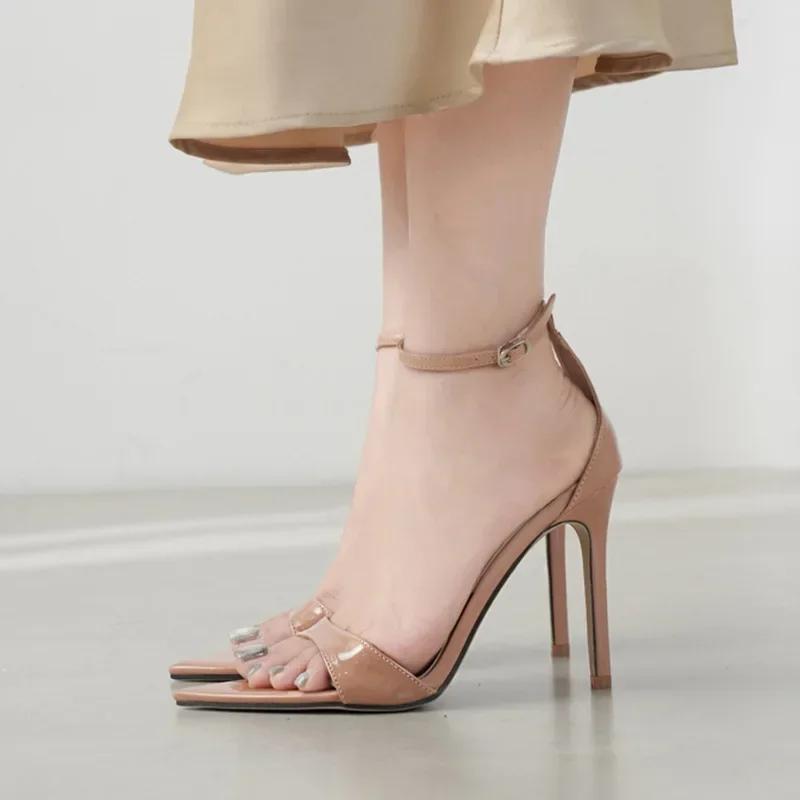 Остроконечные лакированные кожаные сексуальные открытые носки с одним словом, пряжка ремешок женские босоножки на тонком каблуке с высоким каблуком вечерние туфли сандалии