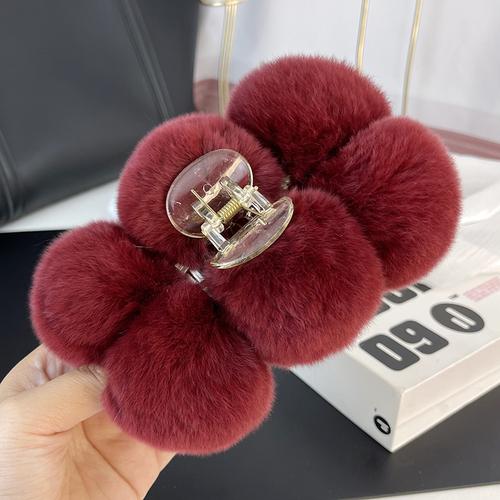 Шарик из меха кролика рекс, большая заколка на голову, милая плюшевая заколка для знаменитостей, аксессуары для волос, осенне-зимний корейский головной убор для волос.