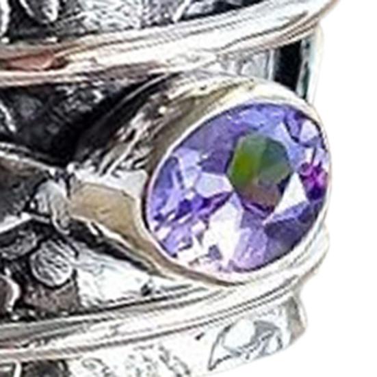 Кольцо для медитации с богемным аметистом, винтажное цветочное вращающееся широкое кольцо с аметистовым камнем, вращающееся кольцо для снятия беспокойства