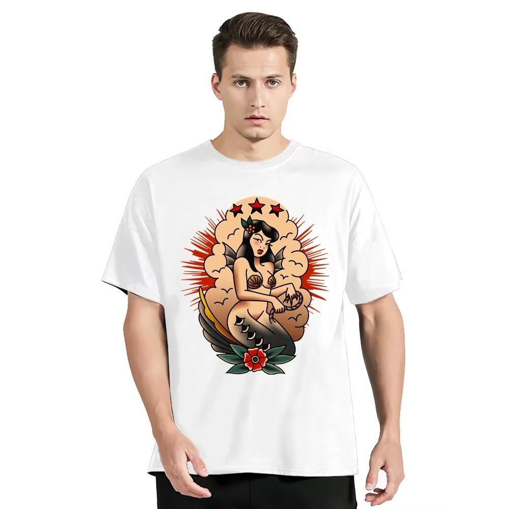 Летняя футболка Pin Up Girl Hot Rod Татуировка Футболка Музыкальный Гараж Олдскул V8 США V6 Футболка Мода Круглый вырез Унисекс Топы Футболки