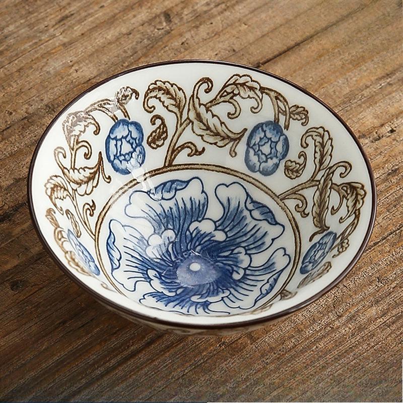 Двухцветная сине-белая фарфоровая коническая чашка Керамический набор для чая гунфу Мастер-чашка Чайная пиала в японском стиле Чаша для дегустации чая на одну чашку