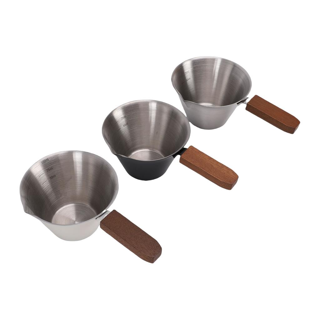 Набор кофейных мерных стаканчиков 100 мл, нержавеющая сталь 304, с шкалой, ручка из грецкого ореха, многоцелевой измерительный инструмент, серебристый, черный