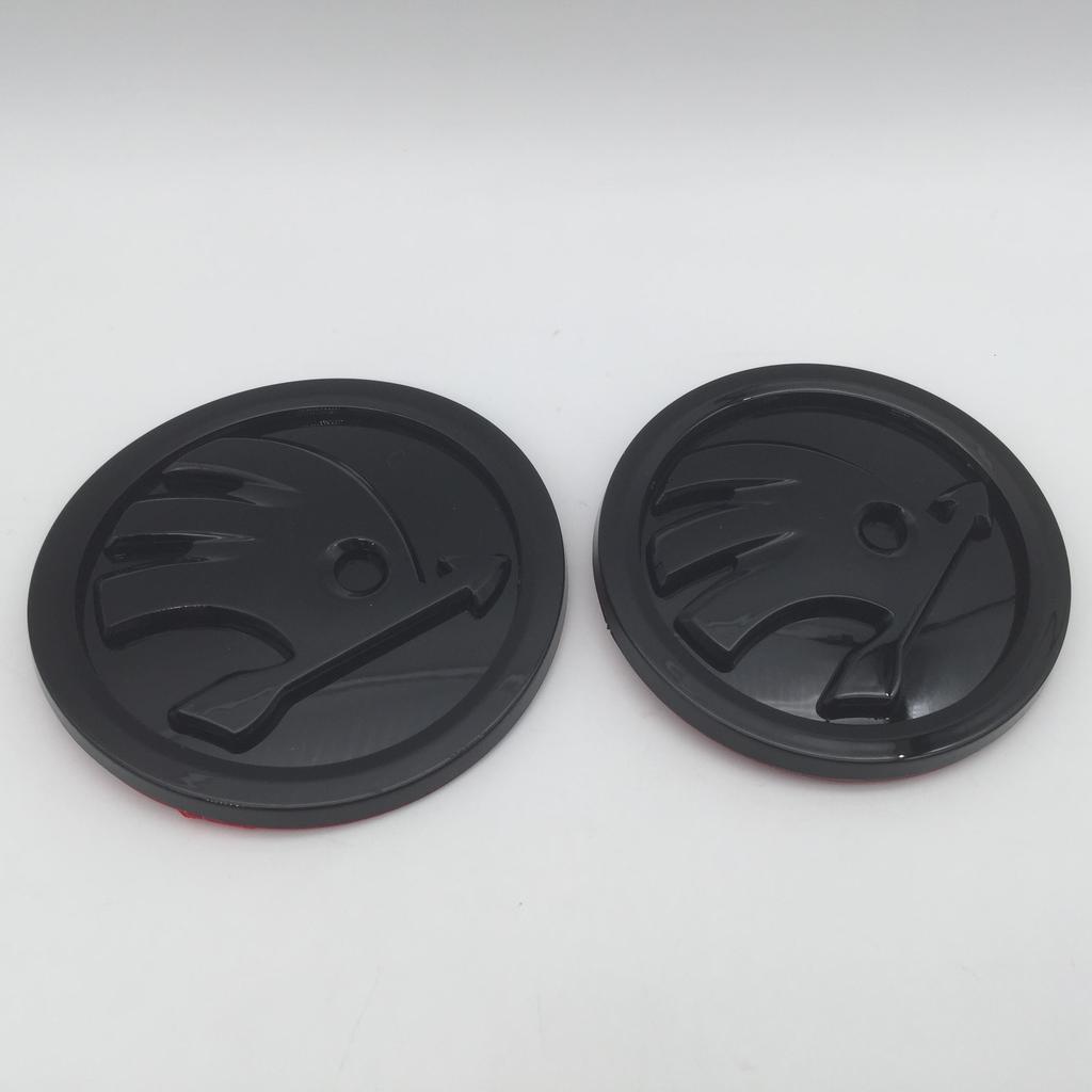 blcr1 2pcs 90mm 80mm for SKODA Car Front Grille Head Hood Bonnet Emblem Rear Tail Bumper Trunk Sticker Badge Styling Accessories