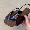 Sheepskin Version~ Vintage Woven Cross-strap Flat-soled Roman Shoes Back Strap Versatile Square Head Casual Open-toed Sandals Women