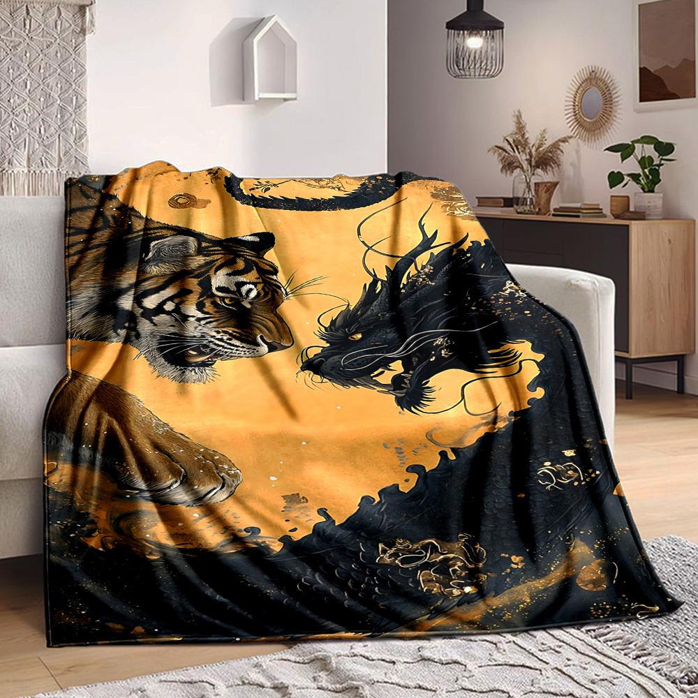 1pc Tiger Dragon Artwork Blanket - Perfect Gift for Birthdays, Christmas & Halloween- Soft, Warm & Versatile yy250909134