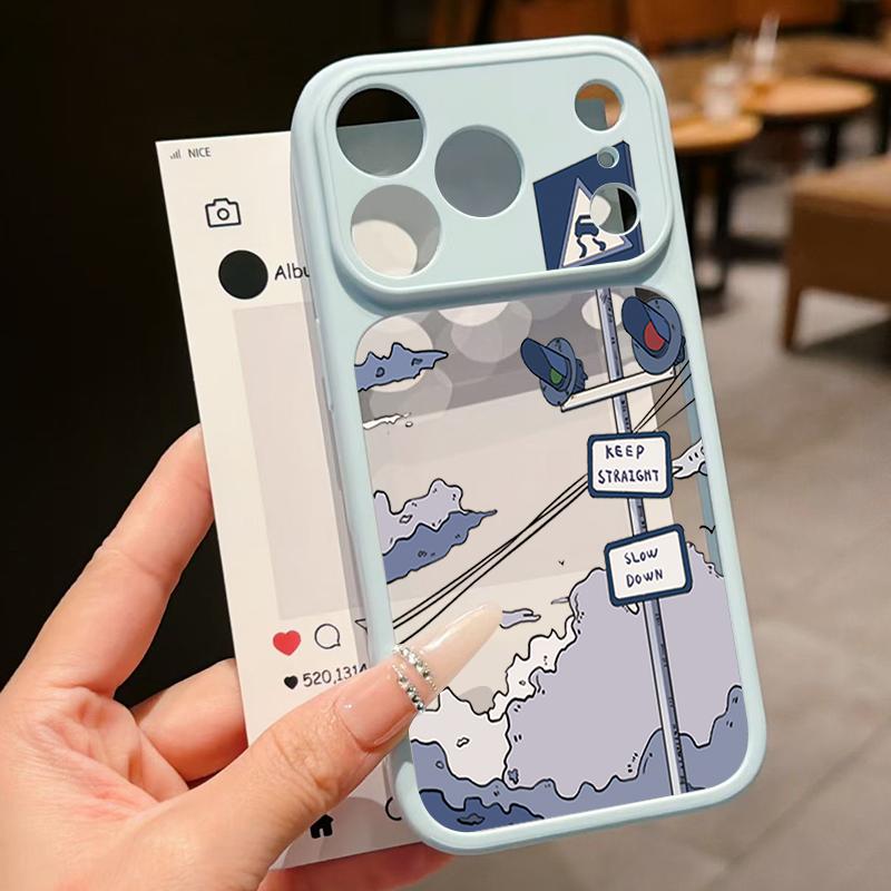 Чехол в аниме-стиле с узором гор для iPhone 17 Pro Max Для iPhone 16 15 14 13 Pro Max Роскошный Гибридный TPU+PC Прозрачная задняя сторона Жесткая крышка