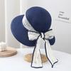 French sweet lace bow bucket hat women's summer sunshade streamer straw hat seaside vacation beach sun hat