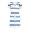 2023 Summer Women's Striped Short Sleeve Dress with Drawstring Mini Skirt